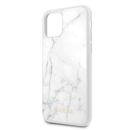 Guess Marble Tempered Glass Hardcase - Etui iPhone 11 Pro (biały)